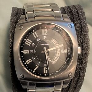 Express Black Dial Silver Band Watch